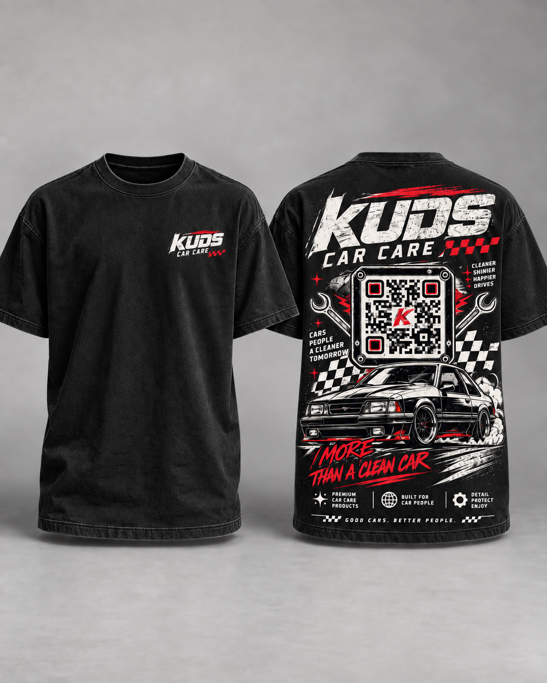 Kuds Car Care connected tee, front and back